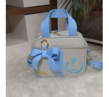 Kit Bolsas Maternidade Menino Linho Cru com Azul Bebê - 75708